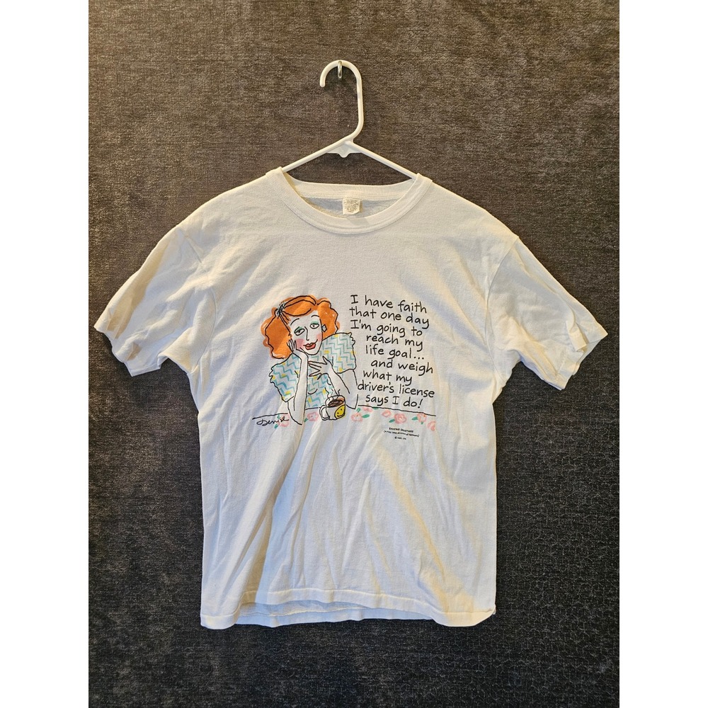 Funny Cartoon Graphic T Shirt Mens Size Large White Driving Humor Tee